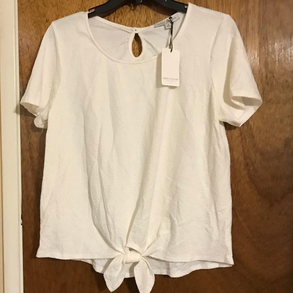 Green Envelope Blouse with keyhole button back.